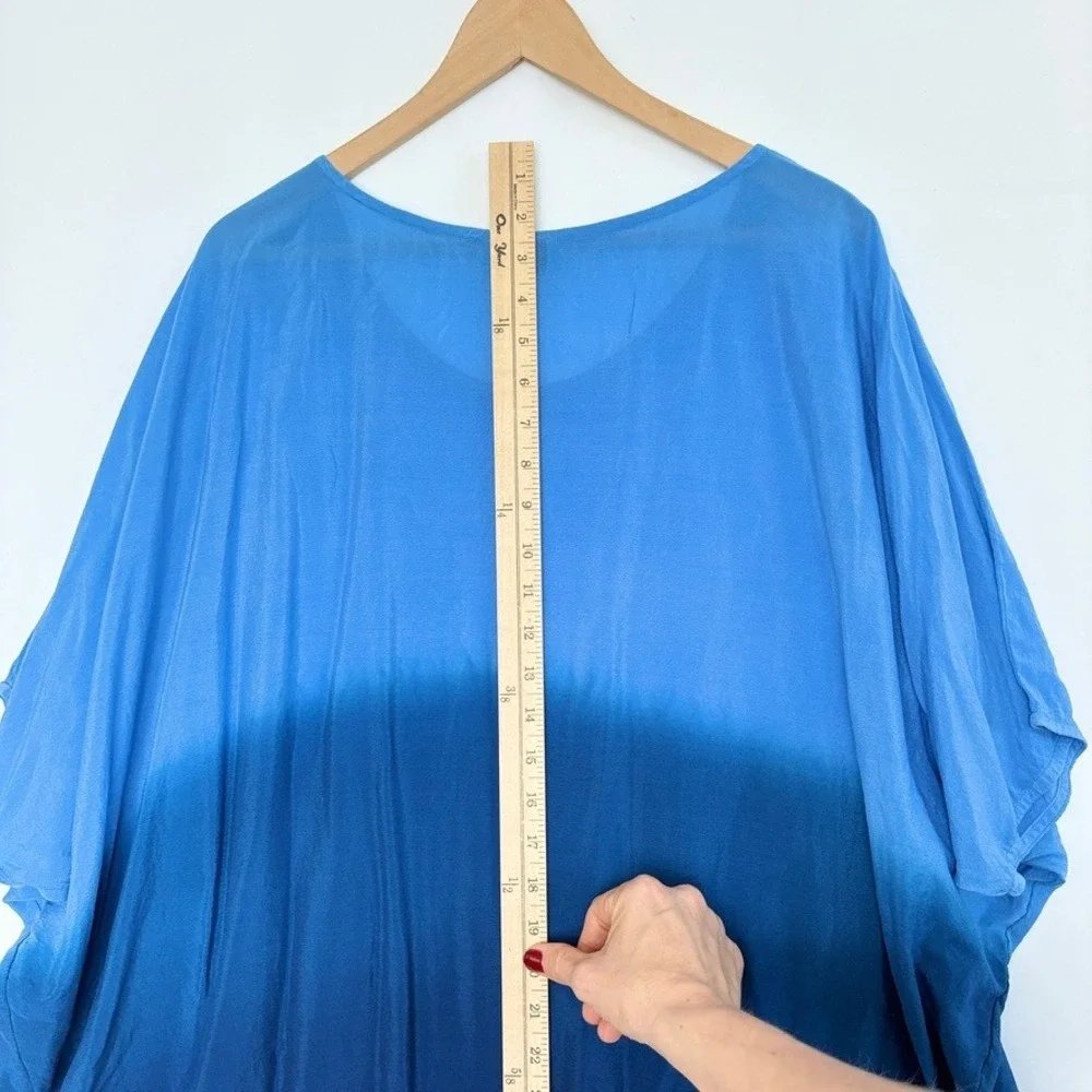 100% Silk Letarte‎ Ocean Blue Ombre Hand Dyed Kaftan Small Beach Pool Resort